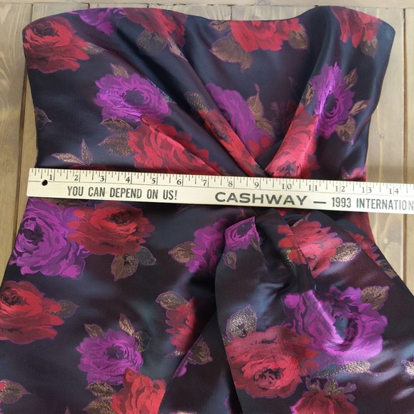 Marciano Night Rose Jacquard Strapless Big Bow Asymmetrical Mini Dress - Picture 9 of 14